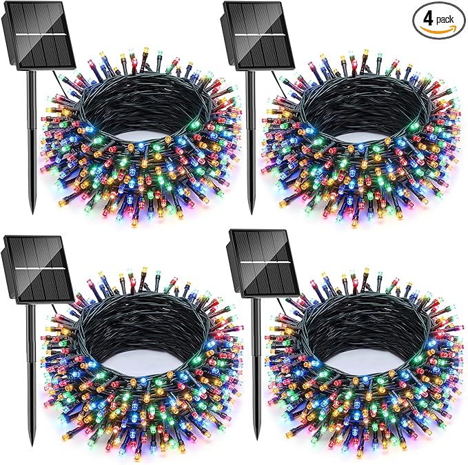 SOLARBABY 4 Pack Solar Christmas Lights Outdoor,Total 146Ft 400 LED Solar String Lights Outdoor with 8 Modes,Waterproof Multicolor Fairy Light for Outside Garden Yard Xmas Tree Christmas Decoration