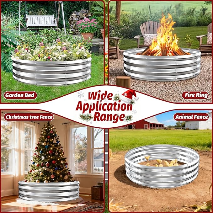12 Inch Tall Heavy-Duty Round Steel Rised Garden Bed – Wave-Shaped Design Galvanized Metal Planter Box for Vegetables Flowers Succulent at Patio/Garden Outdoor (Silver, 48" Diameter)