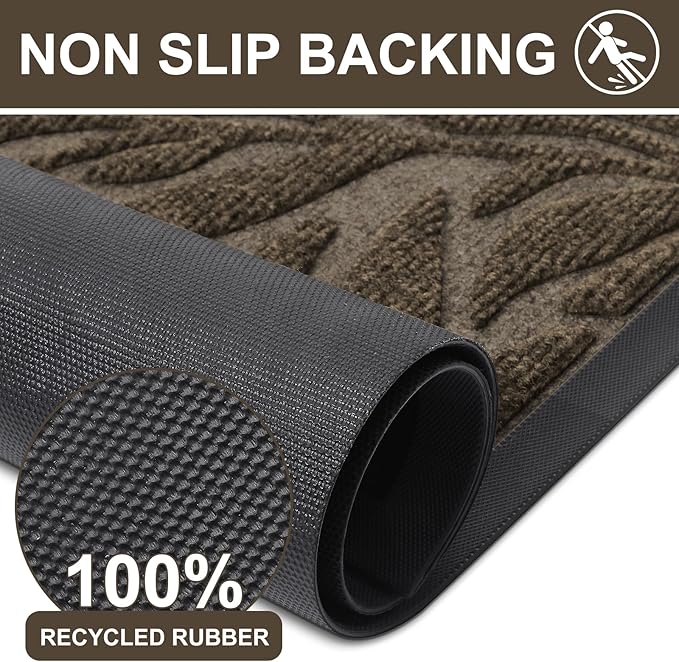 Smiry Front Door Mat Indoor Outdoor Entrance, Heavy Duty Natural Rubber, Trap Dirt and Moisture, Non-Slip Doormats, Low Profile, Easy Clean Patio Porch Entryway Mat, 47x17, Brown