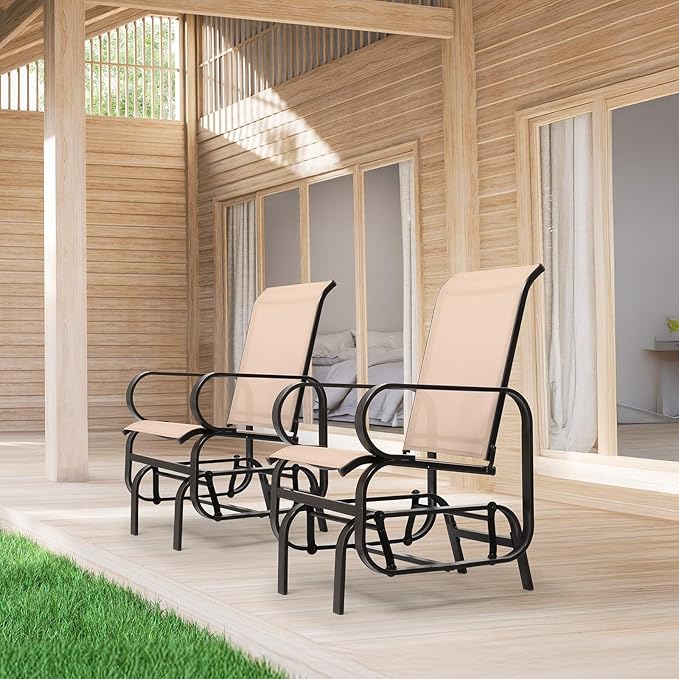 VINGLI Outdoor Rocking Glider, Patio Glider with Higher Backrest, Weather-Resistant & No Noise Rocking System, 330LBS Load Capacity, Brown