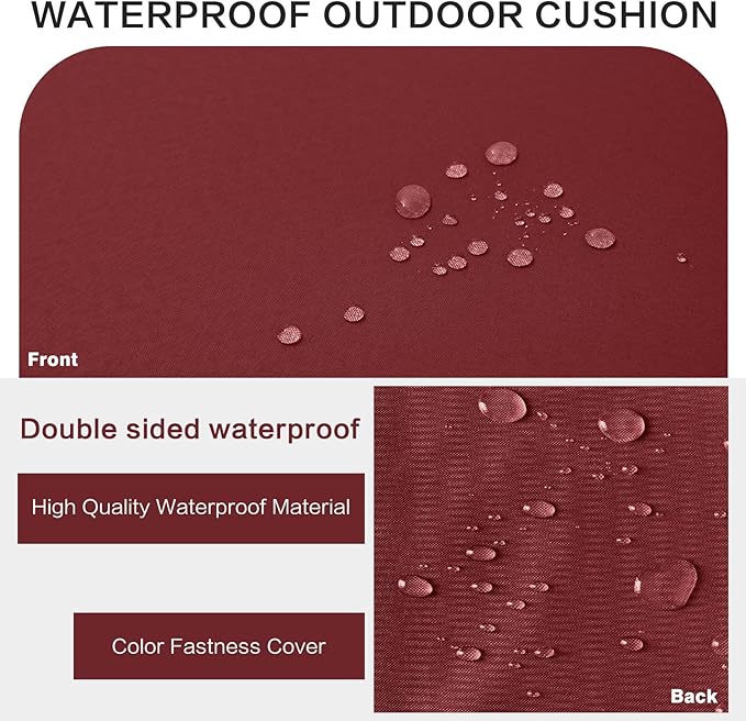 Outdoor Bench Cushion 4 inches Memory Foam Waterproof Patio Furniture Bench Cushion Porch Swing Cushion with Handle and Adjustable Strap, 60 x 18 Inch Burgundy