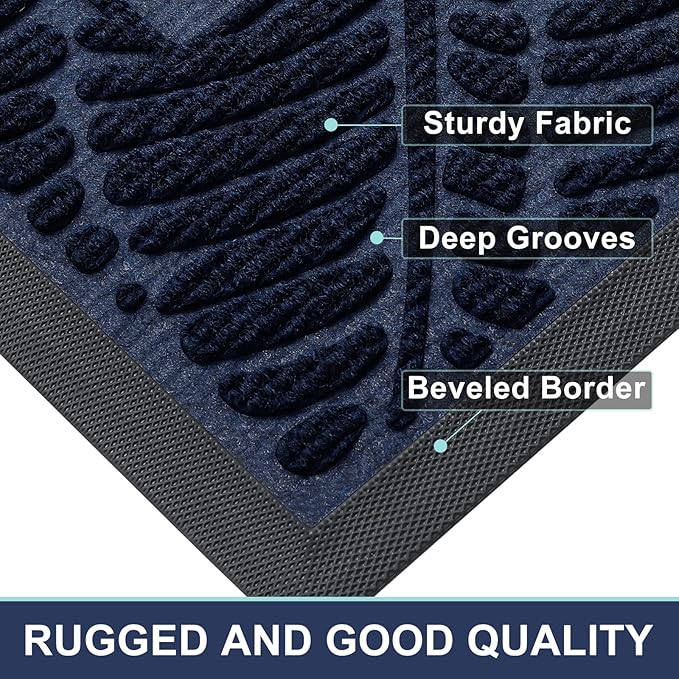Smiry Welcome Mat Indoor Outdoor, All-Season Waterproof Front Door Mat, Sturdy Natural Rubber Doormat, Non-Slip, Easy Clean, Low Profile Dirt Trapper for Porch Patio Entrance, 47x32, Navy