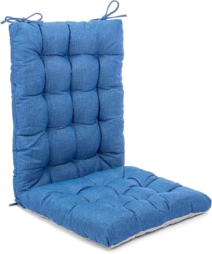 Rocking Chair Cushions Comfortable Tufted Seat Cushion Pads Non-Skid Backed Set of Backrest Cushion and Seat Bottom for Porch Rocker Adirondack Chair (Blue, Backrest-24X17,Bottom-17x17)