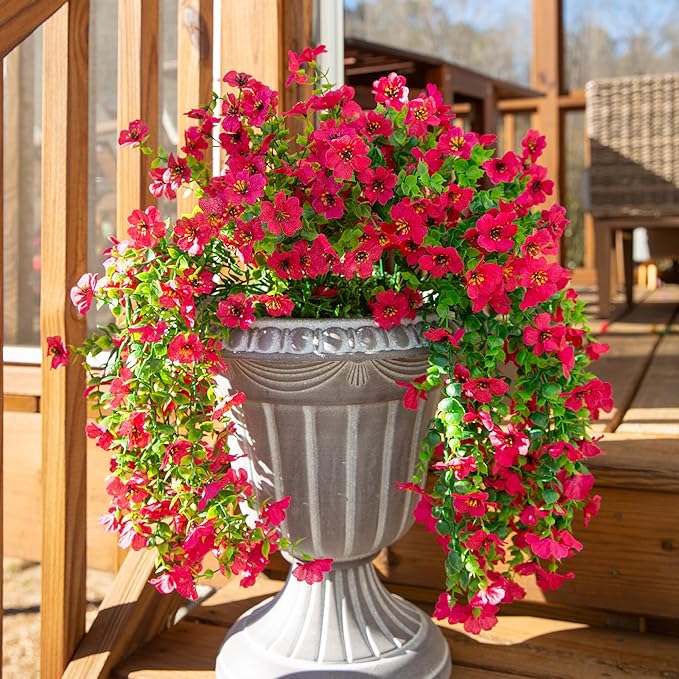 HyeFlora Artificial Flowers for Outdoors Fake Hanging Decoration, 2Pcs Hotpink Spring Decor, Realistic Plants, UV & Fading Resistant Silk Flower for Porch Patio Balcony Planter Yard