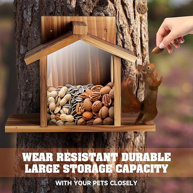 Gnodary Squirrel Feeders for Outside, Durable Squirrel House for Outdoor - Chipmunk Feeder, Squirrel Food for Backyard Squirrels Hold Corn, Corn Cob, Peanuts (Beige Brown)
