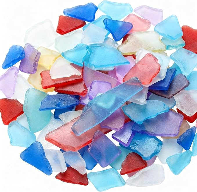 Jetec Sea Glass for Crafts Pieces Decor 11 oz Flat Frosted Sea Glass Vase Filler Crushed for Beach Wedding Party Decor Home Aquarium DIY Craft Supplies(Multicolor)