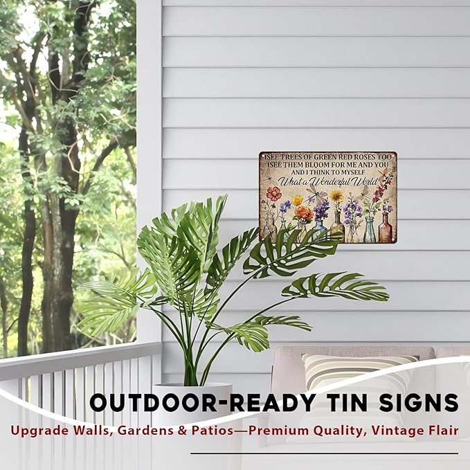 Dragonfly Metal Tin Sign Garden Decor What A Wonderful World Flowers Vintage Signs For Boho Garden Home Patio Decor 8x12 Inch
