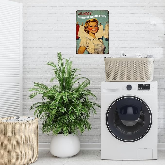 Laundry Room Vintage Sign Laundry The Never Ending Story Metal Sign Retro Woman Poster Funny Vintage Decor 12x16inch