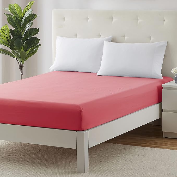 Clara Clark Fitted Sheet, Extra Deep Pocket Fits Deep Mattress, Luxury Soft Fitted Sheet Only, Twin Coral Pink
