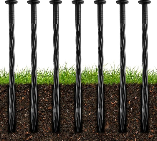100Pcs 8-Inch Plastic Landscape Edging Spikes, Spiral Anchoring Nails for Weed Barrier, Paver Edging, Landscape Edging, Artificial Turf, Grass Pathways, and More