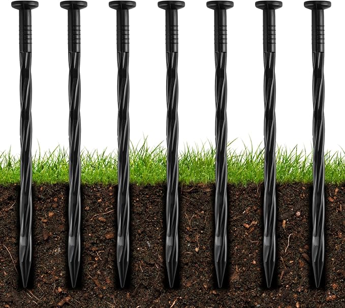 50Pcs 8-Inch Plastic Landscape Edging Spikes, Spiral Anchoring Nails for Weed Barrier, Paver Edging, Landscape Edging, Artificial Turf, Grass Pathways, and More