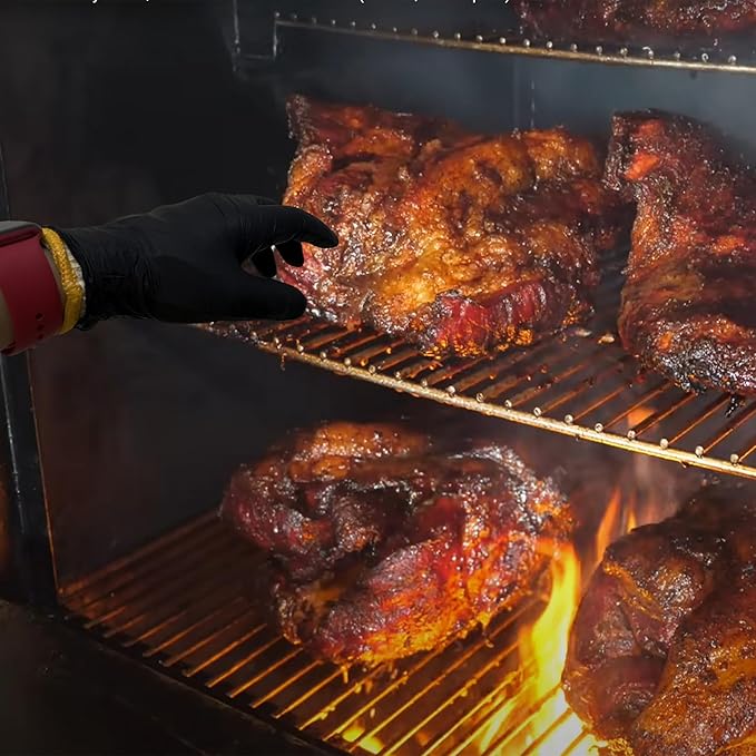BBQ Gloves Disposable Heat Resistant - 4 Reusable Cotton Liners & 100 Nitrile Gloves for Barbecue Smoker, Grilling, Cooking Hot Meat, Food Prep - 5Mil, Non-Slip Grip, Black Large