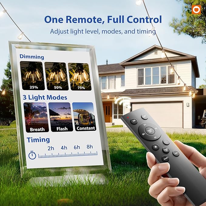 addlon 100FT(50FT*2) LED Outdoor String Lights with Remote Waterproof Patio Lights with Shatterproof ST38 Replaceable Bulbs, Dimmable Outside Hanging Light Connectable for Porch, Backyard, 2200K