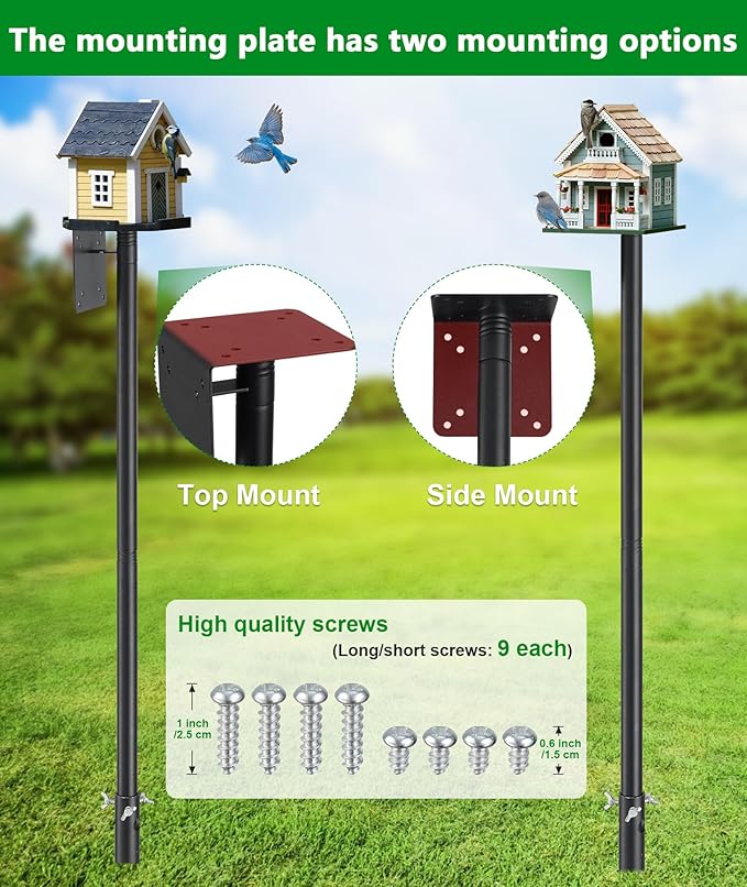 Heavy Duty Bird Feeder Pole - 60 Inch Adjustable Bird House Pole with Auger Base for Easy Install, 1 inch Diameter Metal Outdoor Mount Kit for Bluebird Houses, Hummingbird Feeders & Wildlife Watching