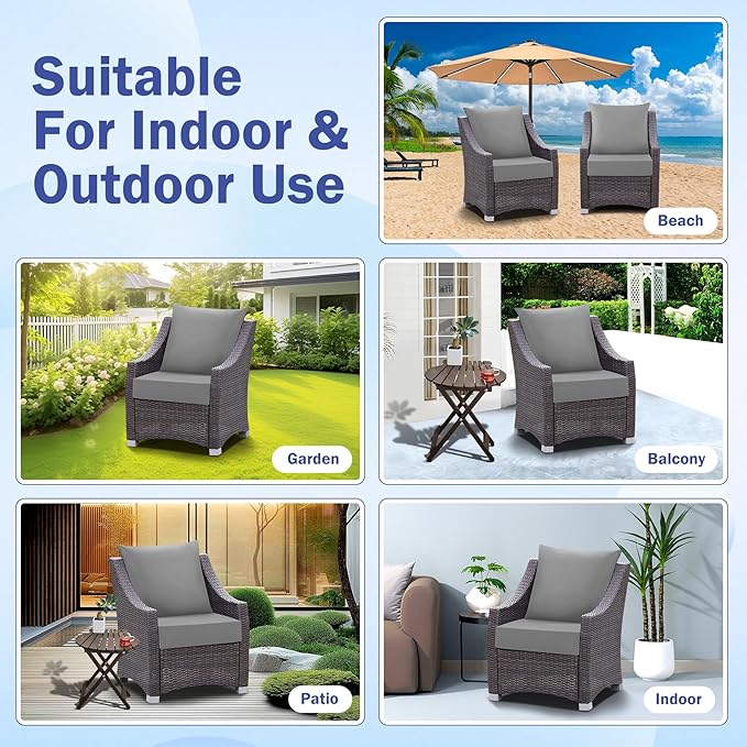Outdoor Seat Cushion Set, Waterproof & Fade Resistant Patio Chair Cushions, Outdoors Cushion for Patio Furniture, 24 x 24 x 5.75 Inch, Outdoor Couch Cushions with Handle and Ties, Grey