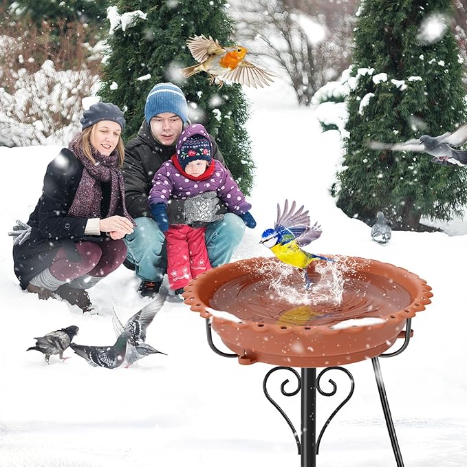 Heated Bird Bath for Outside Winter, Powerful 100W Thermostat Control Water Heated BirdBaths Bowl for Outdoors with 5-Prong Metal Base Heated Bird Bath for Garden Patio Yard Lawn (Brown)