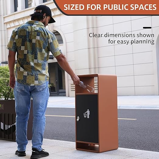 Commercial Outdoor Trash Can with Lid,Rust-Resistant Waterproof Windproof Garbage Can with Removable Inner Barrel, Lockable Stainless Steel Trash Bin for Patio Hotel Park Garden(Orange)