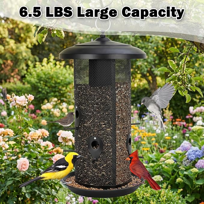 Gtongoko Hanging Bird Feeders for Outdoors 6.5 LB Large Capacity Squirrel Proof Metal Tube Bird Feeders for Thistle & Nyjer Seed Attracts Finch Cardinal,Titmice,Swallow Black