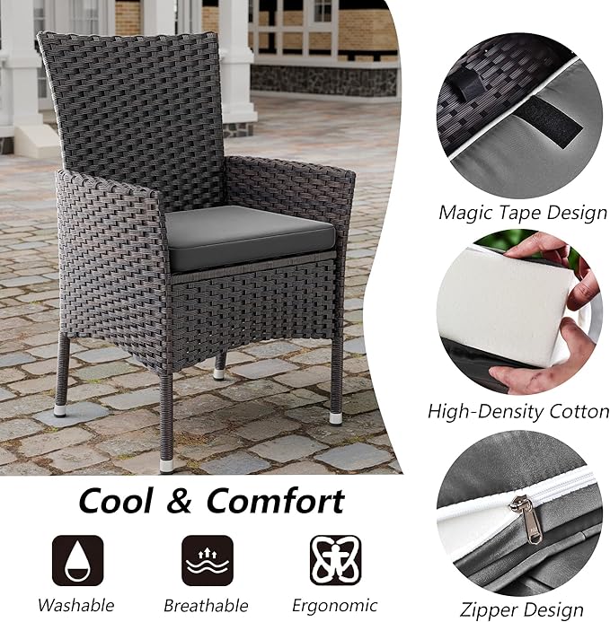 Kullavik 10-Piece Outdoor Dining Set Patio Rattan Furniture Set,Patio Dining Table and Chairs Set with 8 Chairs and Cushions,Square Glass Tabletop with Umbrella Hole for Patio,Grey
