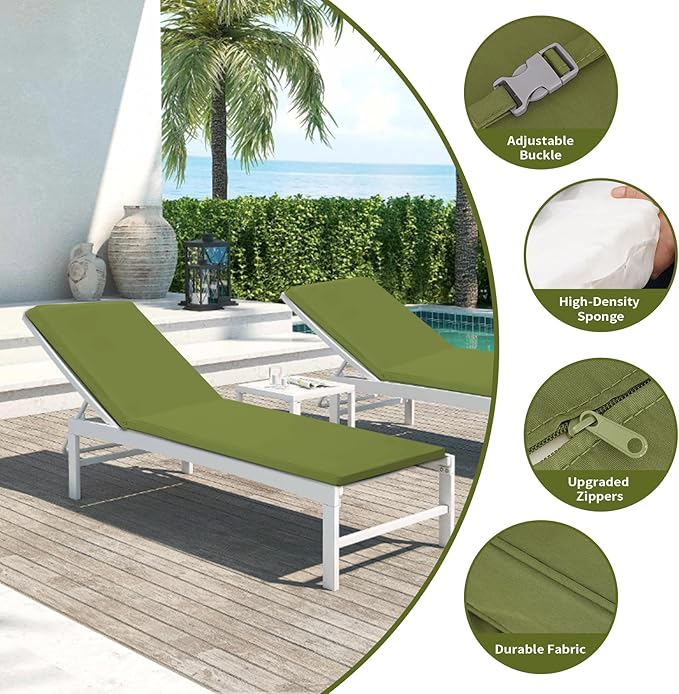 Outdoor Chaise Lounge Cushions for Patio, 71"x22"x3" Lounge Chair Cushions, Waterproof Replacement Seat Pads for Outdoor Furniture (Green, 1 Pcs)