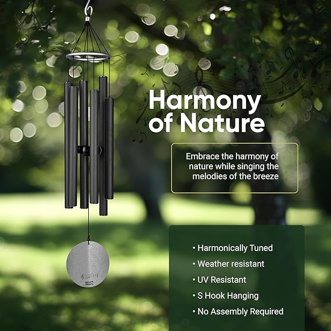 Nature’s Melody Aureole Tunes Wind Chimes – Outdoor Windchime with 6 Tubes Tuned to B Pentatonic Scale, 100% Rustproof Aluminum, Powder Finish & S Hook Hanger for Sympathy, Memorial Gift or Zen Garden