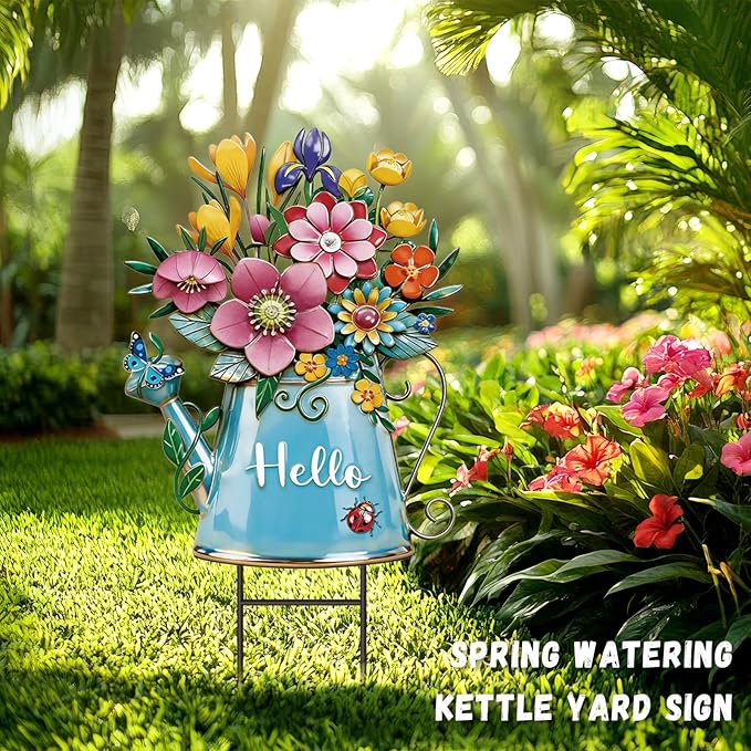 Spring Yard Sign Outdoor Yard Decoration with Stakes Waterproof Flower Metal Garden Lawn Stake Sign Decoration for Patio Lawn Walkway Courtyard Party Decor