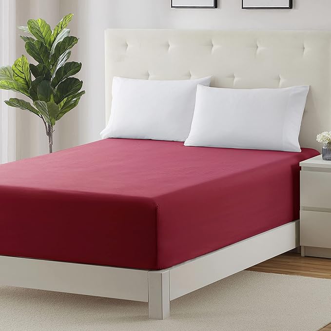 Clara Clark Fitted Sheet, Extra Deep Pocket Fits Deep Mattress, Luxury Soft Fitted Sheet Only, Twin - Extra Deep Burgundy