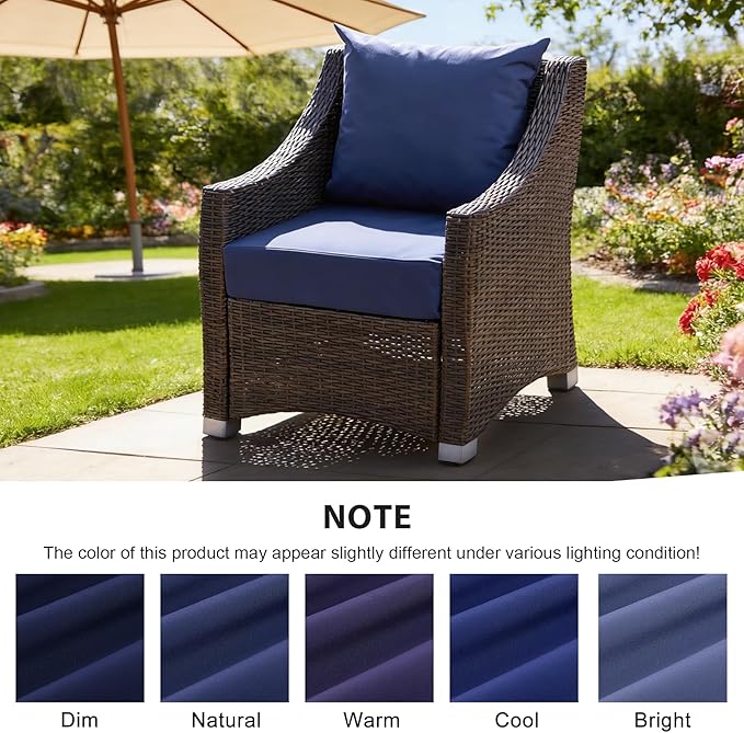 Outdoor Deep Seat Cushion Set, 24x24 Inch Water-Resistant & Fade-Resistant Outdoor Chair Cushions, Patio Furniture Cushions with Removable Cover for Patio Chair, Sofa,Navy Blue (Set of 2)