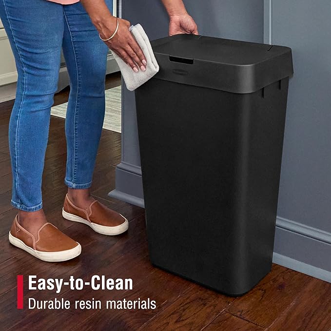 Rubbermaid Touch-Top Kitchen Trash Can with Lid, 12.2 Gallon, Black, Garbage Container for Home/Kitchen/Apartment/Garage