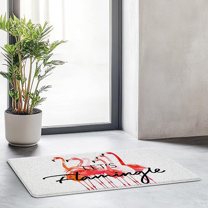 JINYO Flamingo Door Mat, Let's Flamingle Door Mats for Front Door Porch Patio Outdoor Indoor Entrance Entryway, Tropical Pink Flamingo Bath Mat for Bathroom, 17x30 Inch