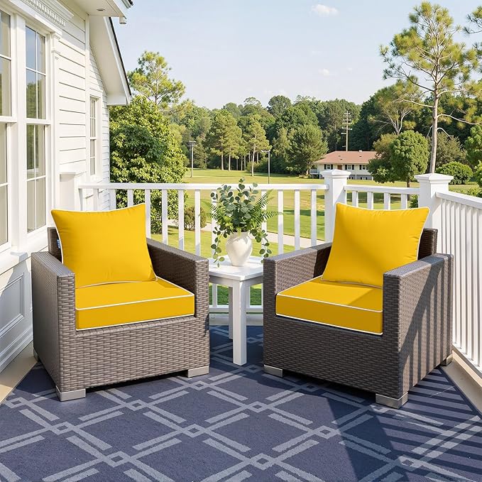 MIULEE Yellow Outdoor Seat Cushion 22x22 Inch Waterproof & 3 Year Fade Resistant Deep Seat and Back Cushion for Patio Furniture Chair Sofa Couch with Handle and Adjustable Straps