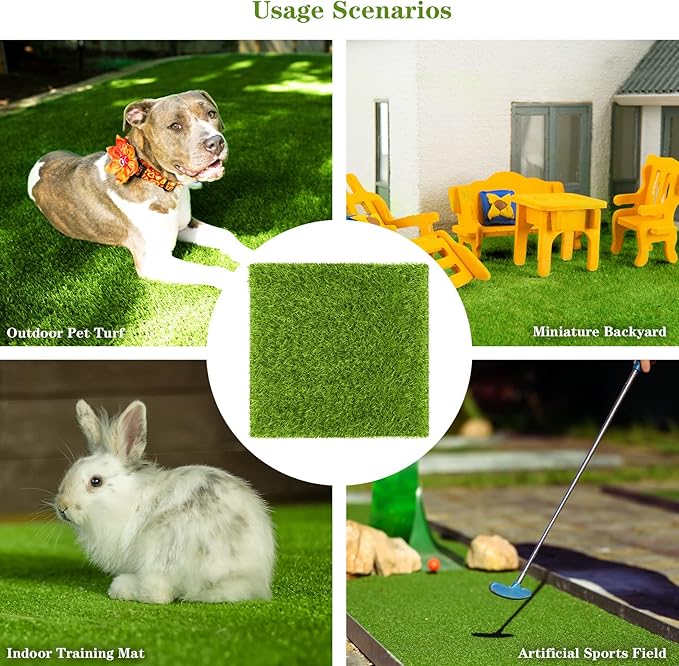 TURSTIN 6 Packs Artificial Grass Square Mat 12 x 12 Inch Fake Grass Turf Patch with Drainage Hole Synthetic Garden Grass Tiles Realistic Grass Rug for DIY Indoor Outdoor