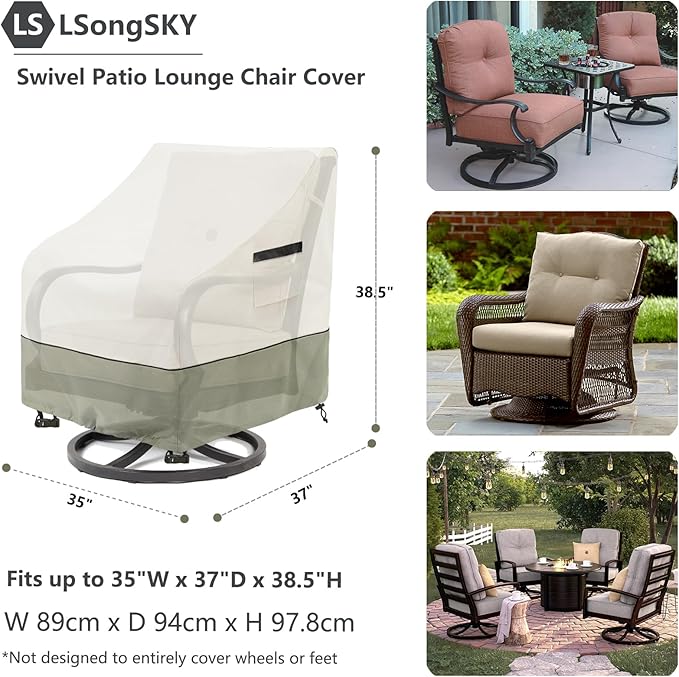 Outdoor Swivel Rocker Chair Covers 2 Pack,35 W x 37 D x 36 H inches,100% Waterproof Heavy Duty Outdoor Chair Covers,Patio Furniture Cover for Swivel Patio Chair,Beige&Grayish Green