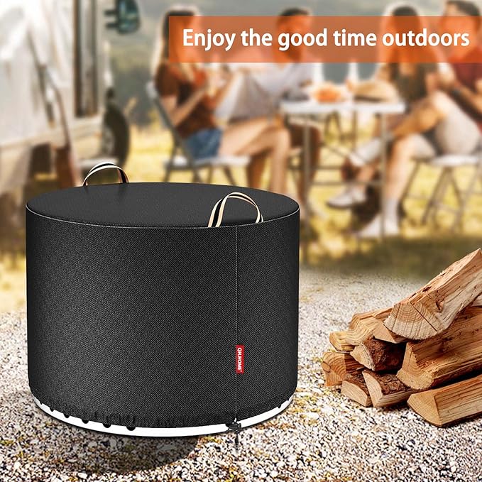QH.HOME [2026 Upgraded 900D Fabric] Fire Pit Cover for Fire Pit, Super Waterproof fit for Propane Fire Pit Table , Round 23"Dia x 16"H -Black