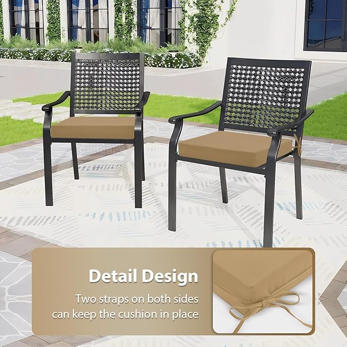 Outdoor Chair Cushions Set of 6, 18.5 x 16 Inch Patio Chair Cushions for Outdoor Furniture, Water Resistant, Non-Slip Ties (Khaki)