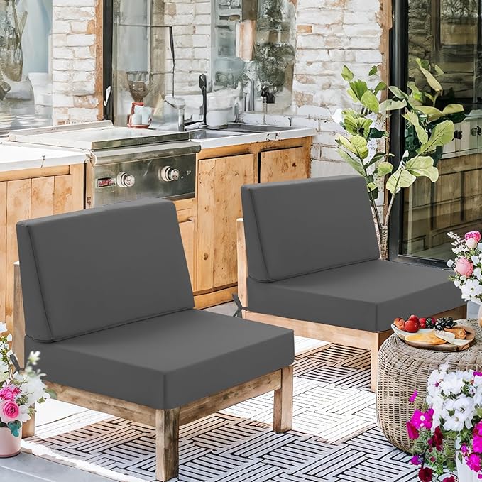 Outdoor Cushions for Patio Furniture, Outdoor Seat and Back Cushion, Waterproof Hampton Bay Deep Seat Replacement Couch Cushions for Garden Lawn, 26.5x26.5 Grey