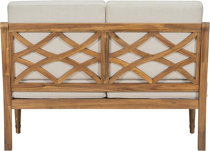 Christopher Knight Home Alice Acacia Wood Outdoor Loveseat, Wooden Patio Loveseat Sofa, Patio Furniture 2-Seater Sofa with Thick Cushions, Comfy Lounge Sofa Outdoor for 2 People, Beige + Natural