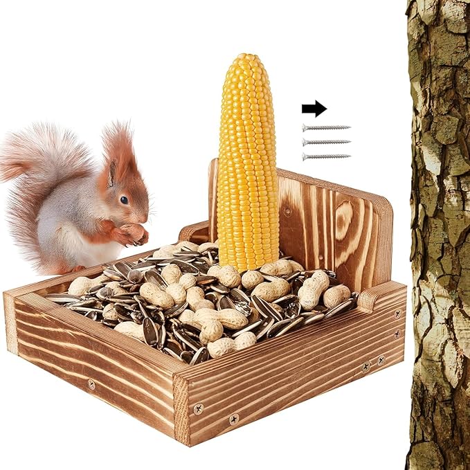 Durable Squirrel Feeder Outside, Squirrel Feeders for Outdoors, Chipmunk Feeder for Patio, Lawn, Garden, Squirrel Food for Backyard Squirrels Holds Corn Cobs, Peanut (Light Brown, Medium)