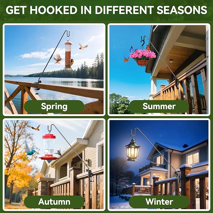Heavy Duty Adjustable Deck Railing Hook - 28-Inch Outdoor Clamp-Mount Hanging System for Bird Feeders, Wind Chimes & Garden Decor (Fits 2.75" Thickness, Max 12lbs)