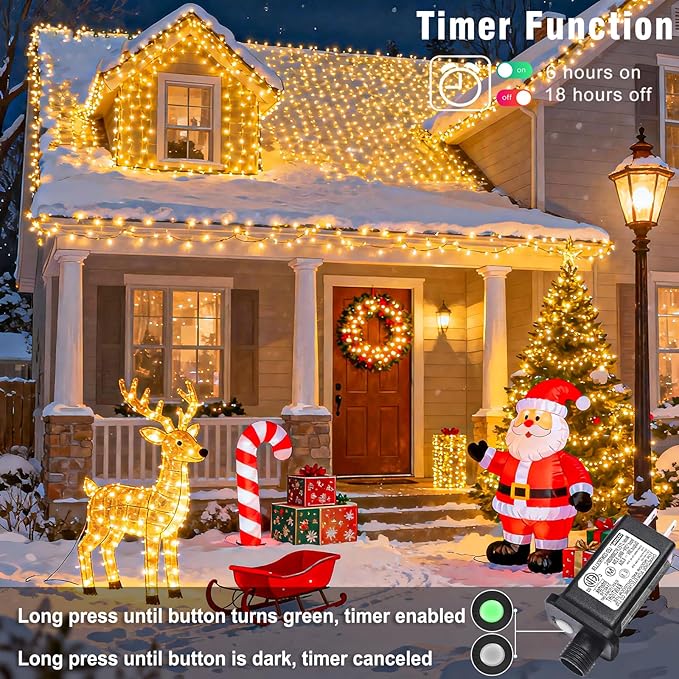 165FT 500 LED Christmas Lights Outdoor, Warm White Christmas String Lights Indoor Waterproof with 8 Modes, Plug in Twinkle Fairy Lights Clear Wire for House Room Xmas Tree Garden Holiday Decorations