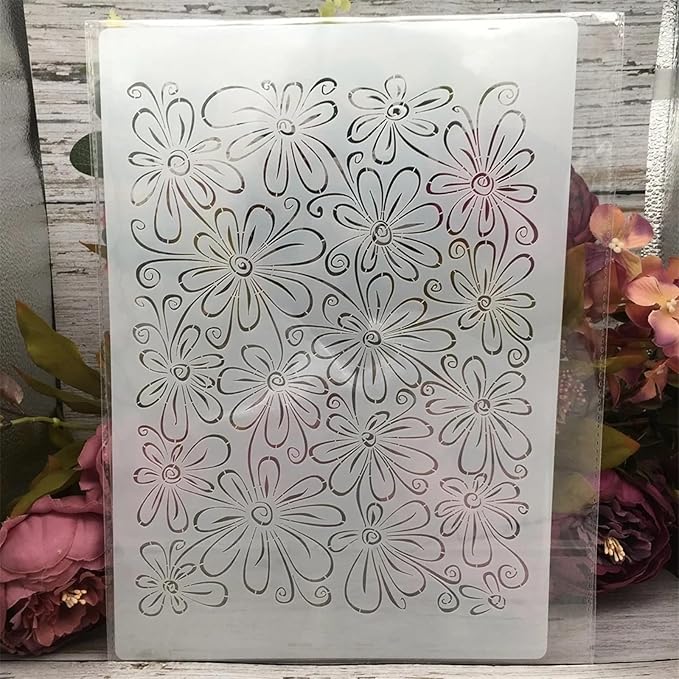 TIAMECH A4 Reusable Daisy Stencil for Painting - Flower Texture Layering Template, DIY Wall Art, Wood Furniture, Scrapbook & Crafts (8.3x11.7inch)