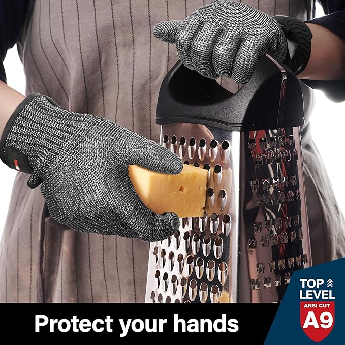 Schwer Ultimate Cut Resistant Gloves Beyond ANSI A9, Reinforced Stainless Steel Glove, Food Grade Mesh Metal Gloves for Butcher Meat Cutting, Oyster Shucking, Mandoline, PR1708 (M, 2 PCS)