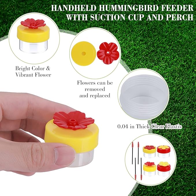 Hand Held Hummingbird Feeder, 4Pcs Hummingbird Hand Feeders with 4Pcs Cleaning Brushes Wild Bird Feeder for Window Outdoor
