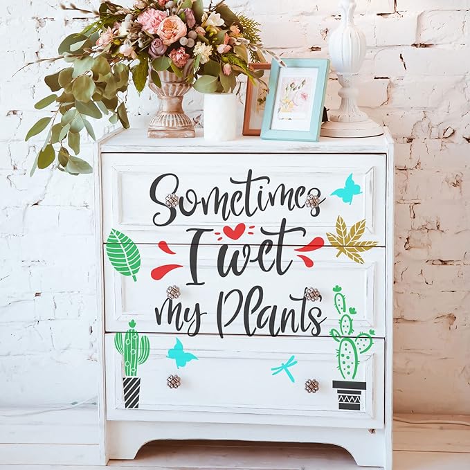 Whaline 10Pcs Garden Stencils for Painting Spring Summer Flower Plants Succulent Reusable Drawing Stencil Art Template on Wood Canvas Furniture Wall DIY Art Sign Decoration Supplies