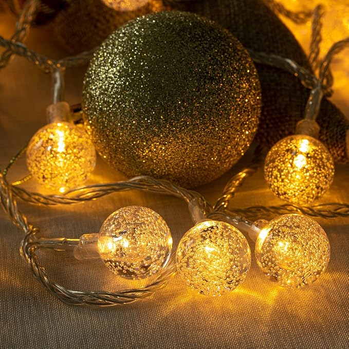 AWQ 100 LED 49 FT Globe Ball String Lights Crystal Bubble Ball Fairy String Lights Plug in with Remote 8 Modes Extendable for Indoor Outdoor Wedding Christmas Tree Garden Decor (Warm White)
