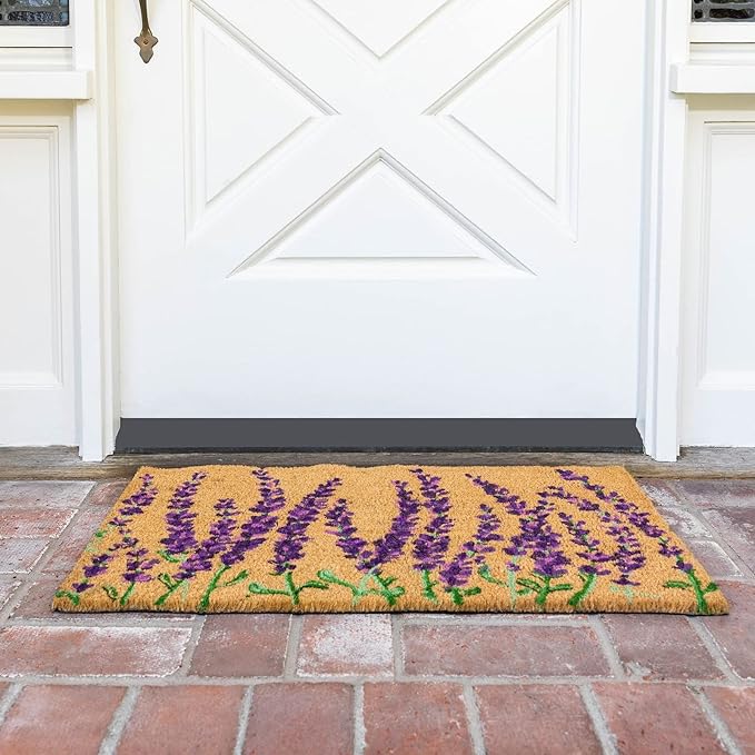 Juvale Lavender Floral Door Mat - 17 x 30 in, Purple Coir - Welcome Mat for Front Door & Outdoor Entryway - Coir Doormat for Patio & Porch
