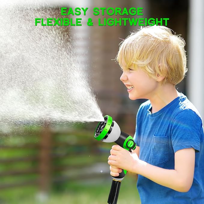 Garden Hose 50 FT, NON-EXPANDABLE Heavy-Duty Flexible & Lightweight Water Hose with 10-Function Nozzle, No-Kink Design, Leak-Proof Super Fabric, Solid Fittings for Lawn, Car, RV, Outdoor