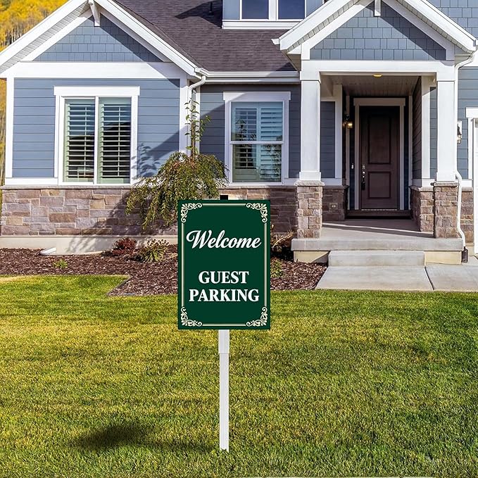 Welcome Guest Parking Yard Signs With Stakes Rustproof Reflective Aluminum Visitor Customer Parking Only Sign Garden Stake for Lawn Outdoor Decorations 8x12 In