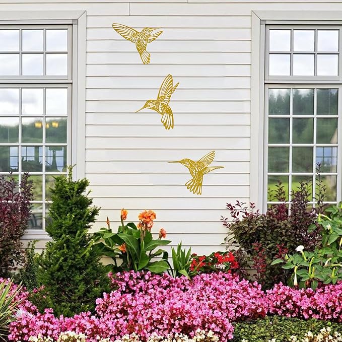 Metal Hummingbird Outdoor Wall Art Decor-Colorful Birds Wall Decorations Hanging Decor Ornaments-Modern Abstract Silhouette Wall Sculpture for Kitchen Patio Bedroom Living Room Bathroom Fence Balcony