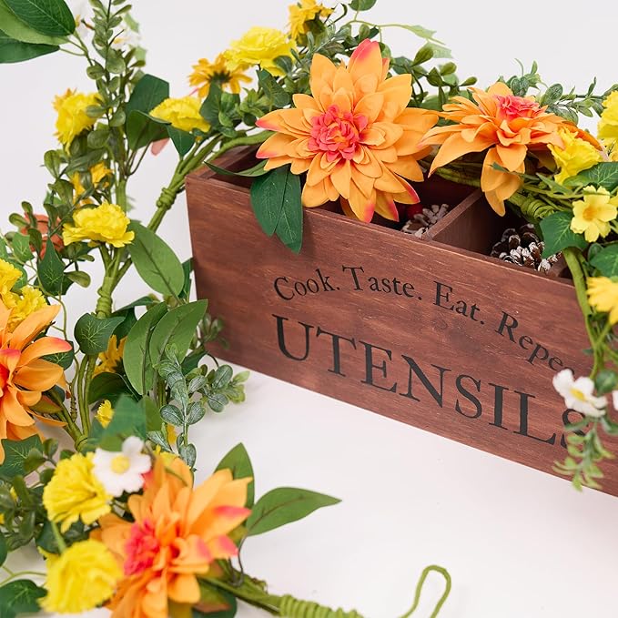 GENMOUS Artificial Dahlia Daisy Flower Garland Decor, 5.3Ft Spring/Summer Fall Garland Floral Garlands for Indoor Outdoor Home Wedding Arch Porch Stair Backdrop Year Round Decor (Yellow Orange)